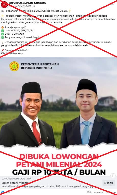 Bogus advert for govt farming job spreads in Indonesia