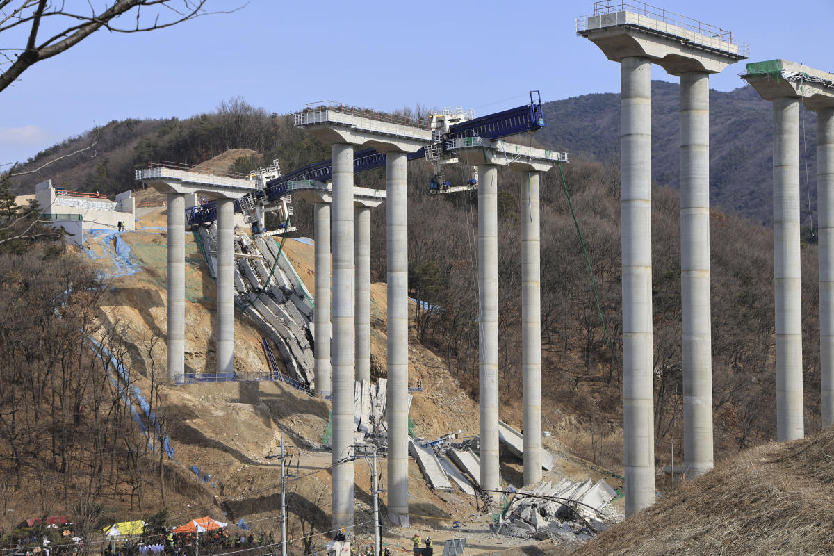 Elevated parts of highway being built in South Korea collapses, killing 2 workers