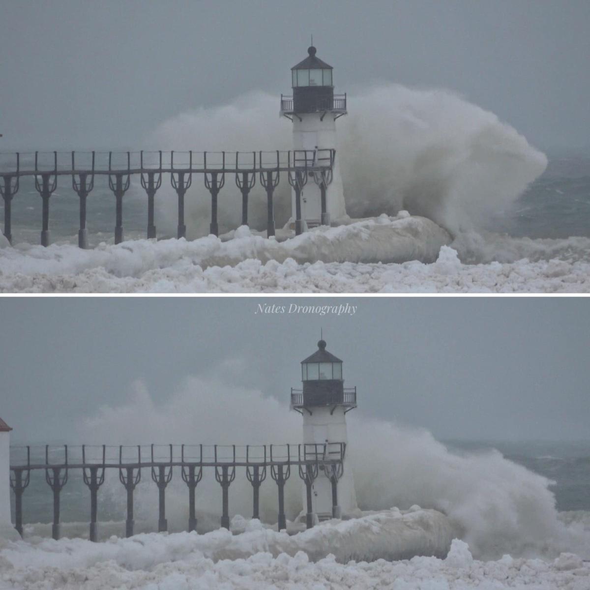 Lake Michigan shoreline covered in ice amid winter weather. Where to see formations