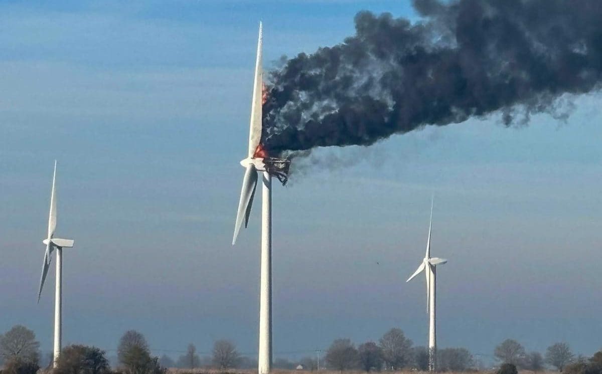 Wind-farm turbine bursts into flames